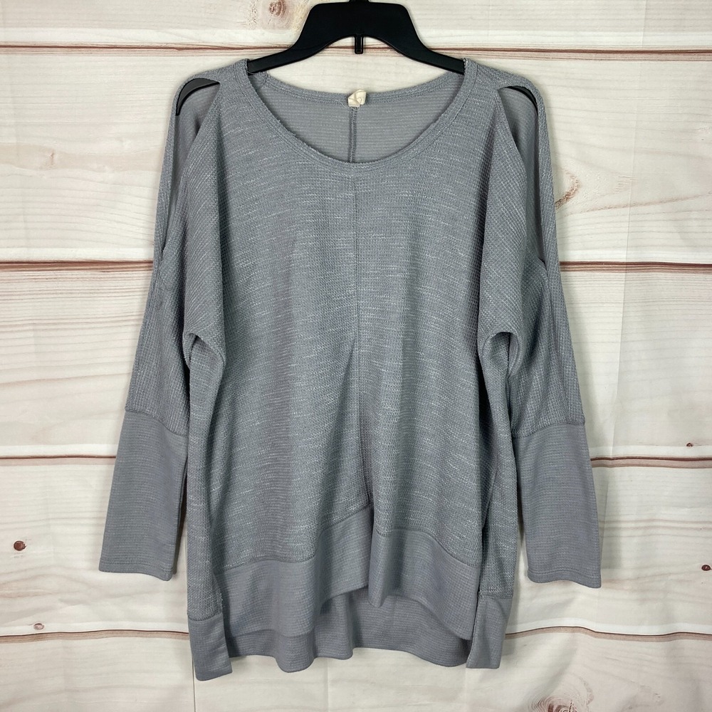 Wishlist Top Womens M Gray Waffle Knit T-Shirt Tunic Slit Sleeve Side Slit Solid
